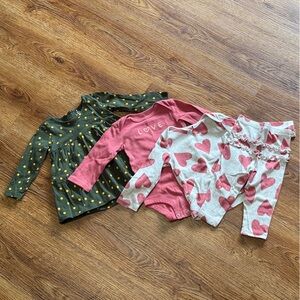 Baby Girl Set 3 Piece Hearts Outfit and Polka Dot Dress